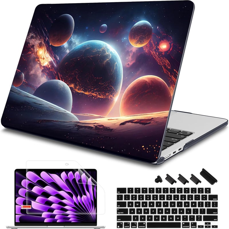 Mektron Designed for 2025/2024/2023 MacBook Air 15 INCH M4 A3241 /M3 A3114 /M2 A2941 Case, Printed Plastic Hard Shell Cover with 15.3" Liquid Retina Display Touch ID, Planets - Image 1